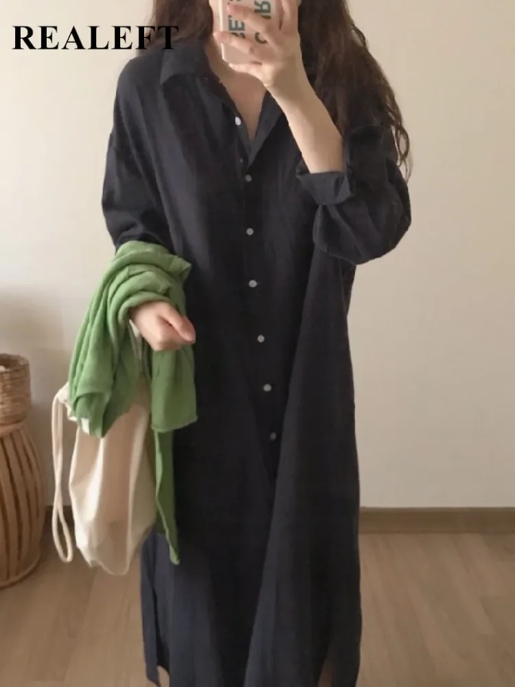 

REALEFT Spring Summer Oversize Shirts Dresses 2023 New Single Breated Casual Loose Pink Dresses Female