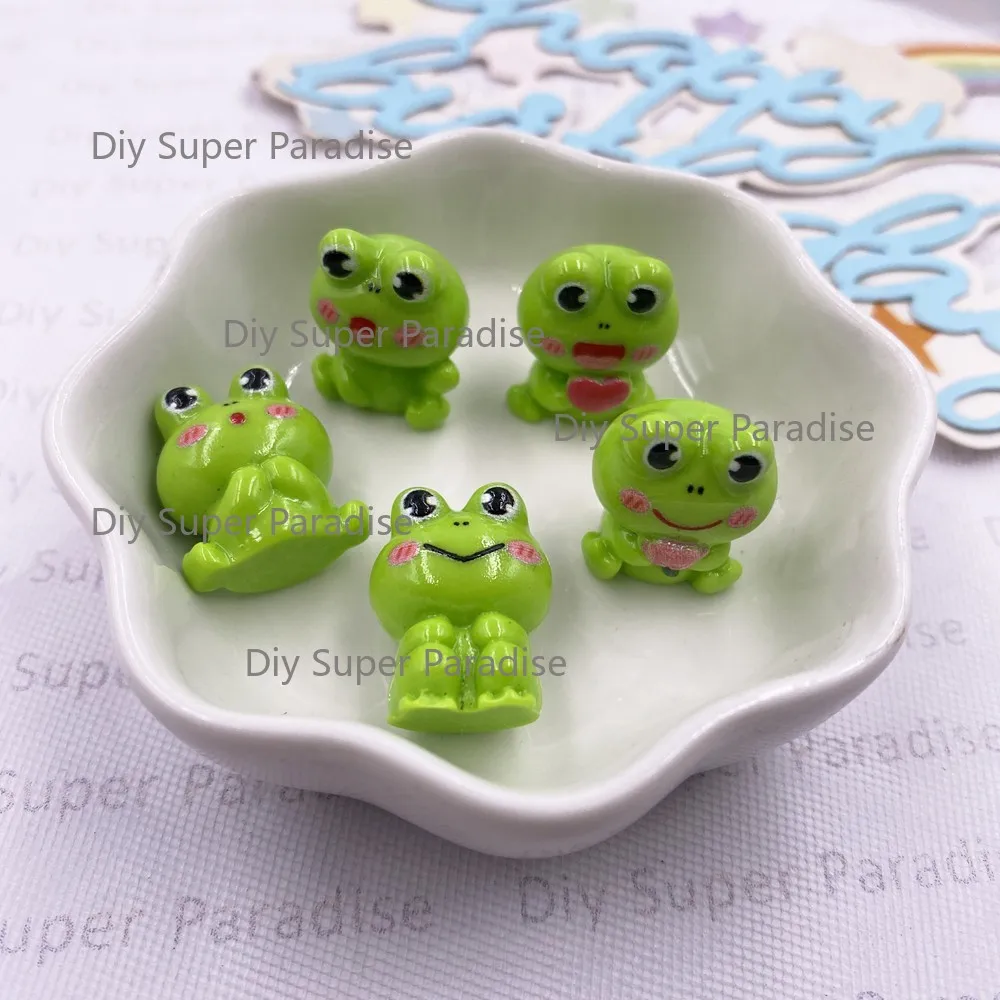 10PCS Colorful Resin Holding Heart And Flower In Hand Green Frog Animal Flatback Stone Figurine Scrapbook DIY 3D Ornament Crafts