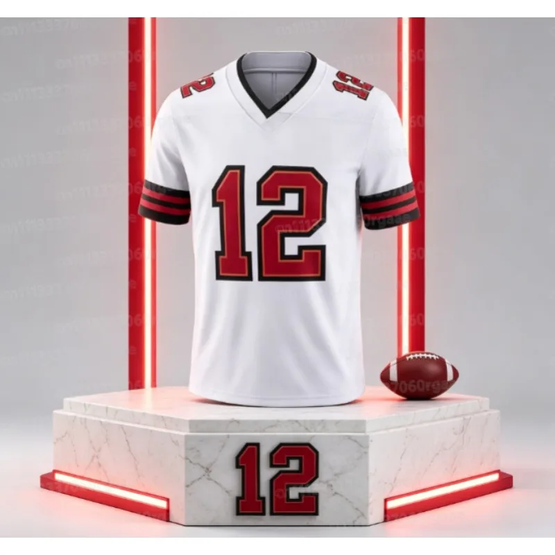 2026 NEW #12 Brady Blue Home Football Jersey with Contrasting Shoulder Panels, V-neck Breathable Sports Fan Suit, Family Set