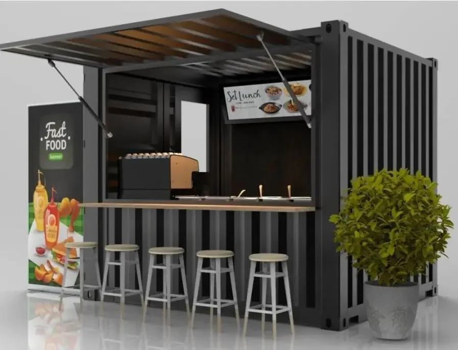 Movable Mobile Commercial Street Outdoor Stands Ordering Coffee Drink Fast Food Container Kiosk for Sale