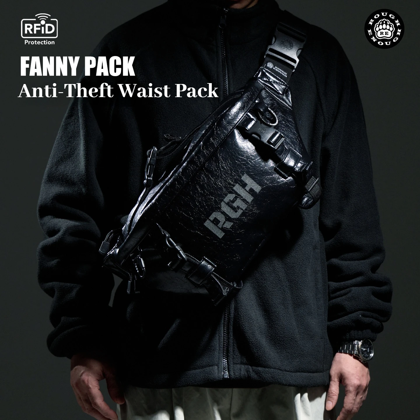 RGH Vintage PU Leather Motorcycle Crossbody Chest Bag, Anti‑RFID Waterproof Multi‑purpose Waist Bag for Outdoor Travel