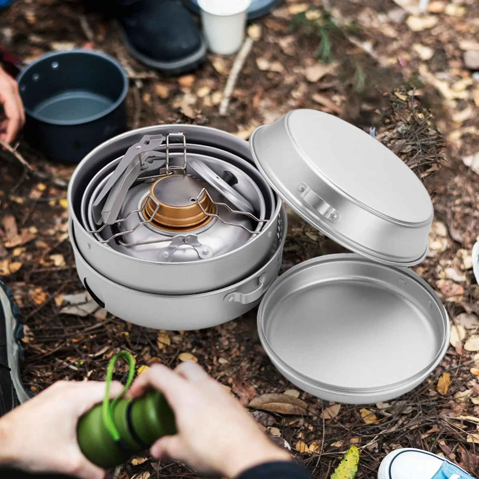 Camping Cookware Set Compact Equipment Accessories Pot and Pan Frying Pan Cooking Pot for Camp Picnic Backpacking Outdoor Hiking