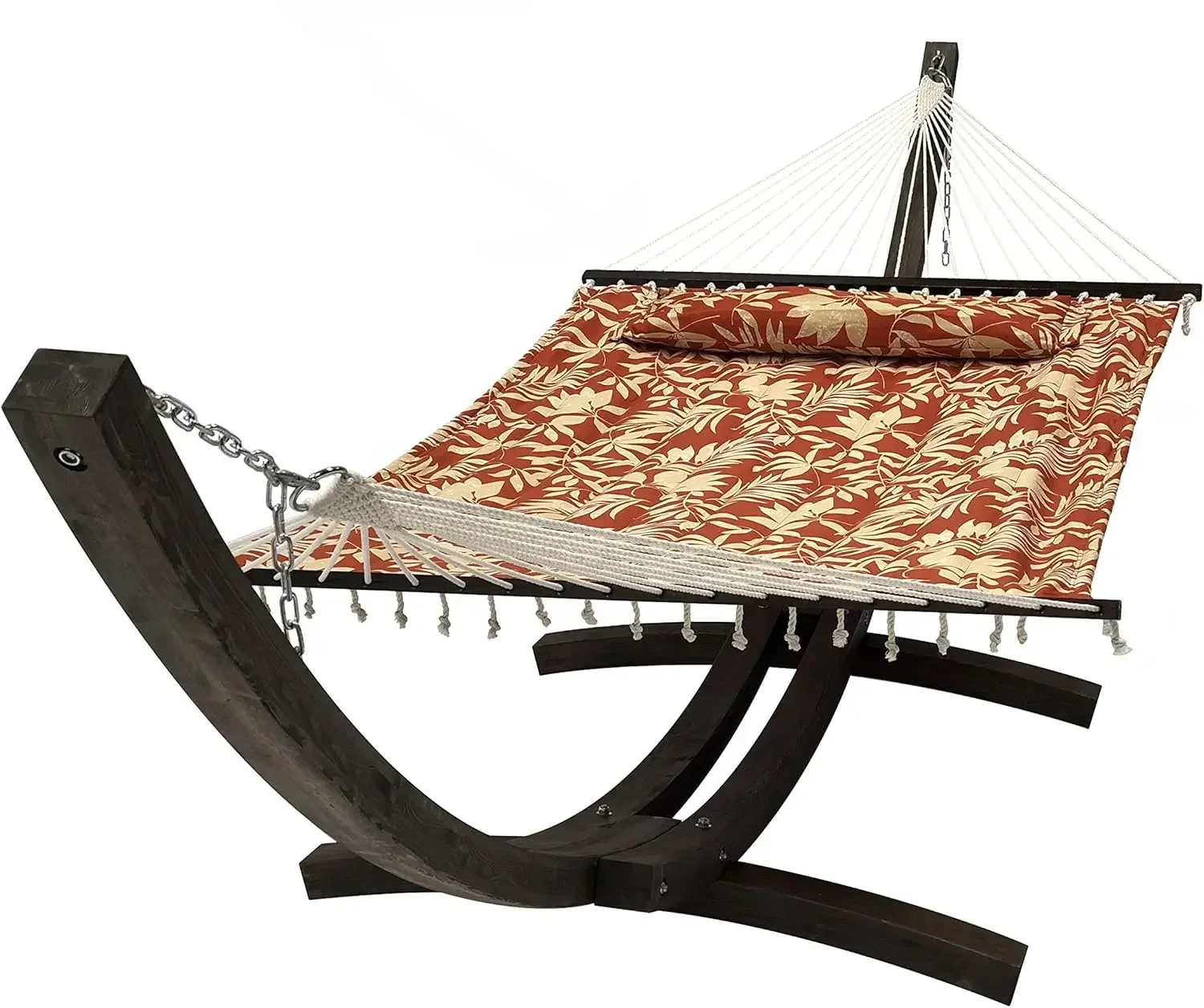 14 Ft. Wooden Arc Hammock Stand + Deluxe Quilted Double Padded Hammock Bed w/Pillow. 2 Person Bed. 450 LB Capacity