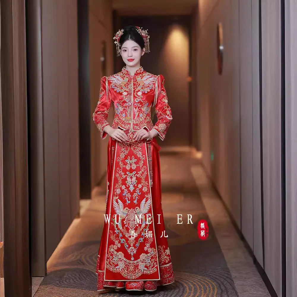 

Одежда Xiuhe для тяжелой промышленности, свадебная одежда, новинка 2024, усовершенствованное платье для тостов, платье невесты из суда, китайская женщина