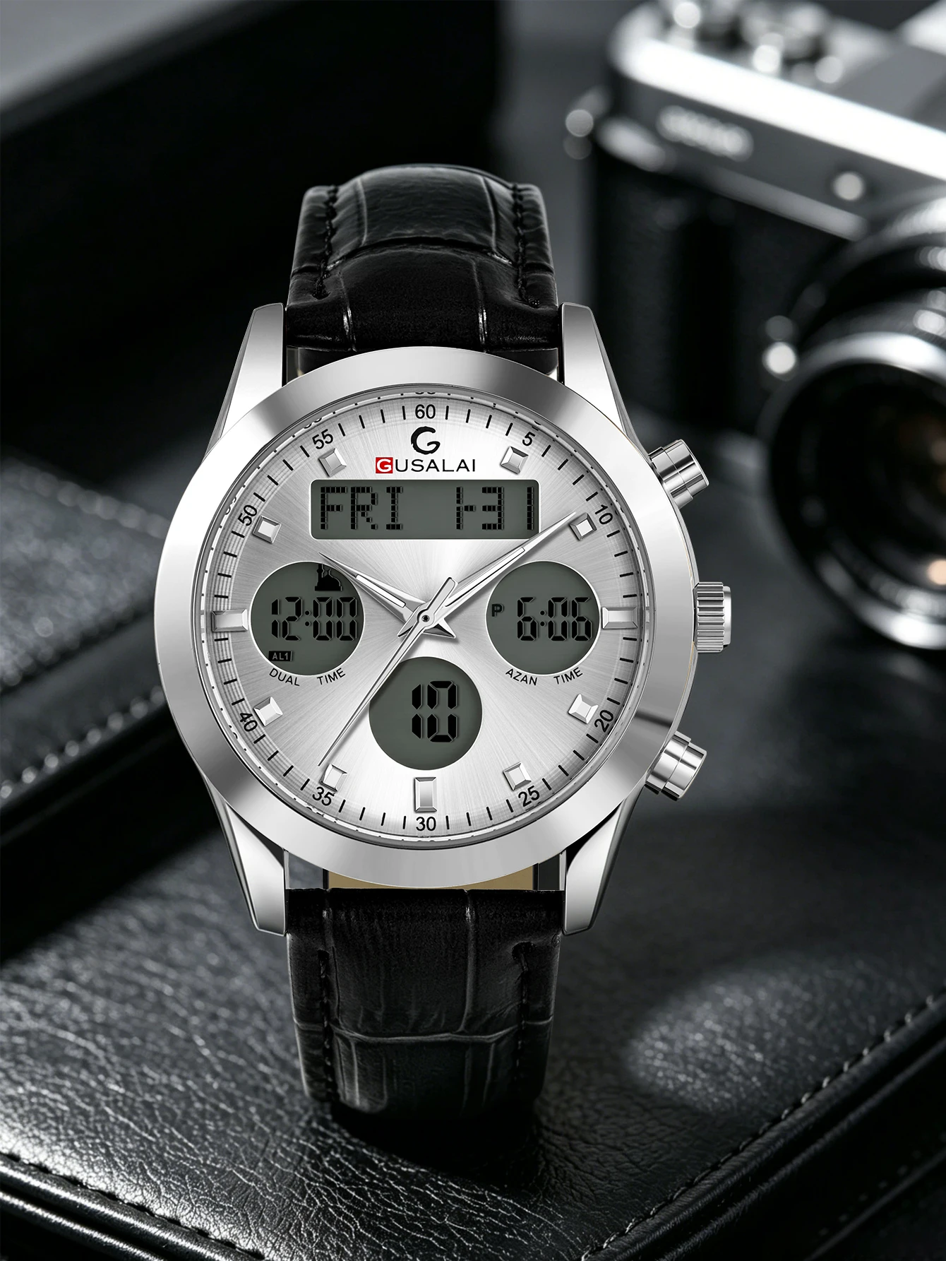 GUSALAI Luxury Men's Steel Band Quartz Watch – Minimalist Design, Inspired by High-End Brands