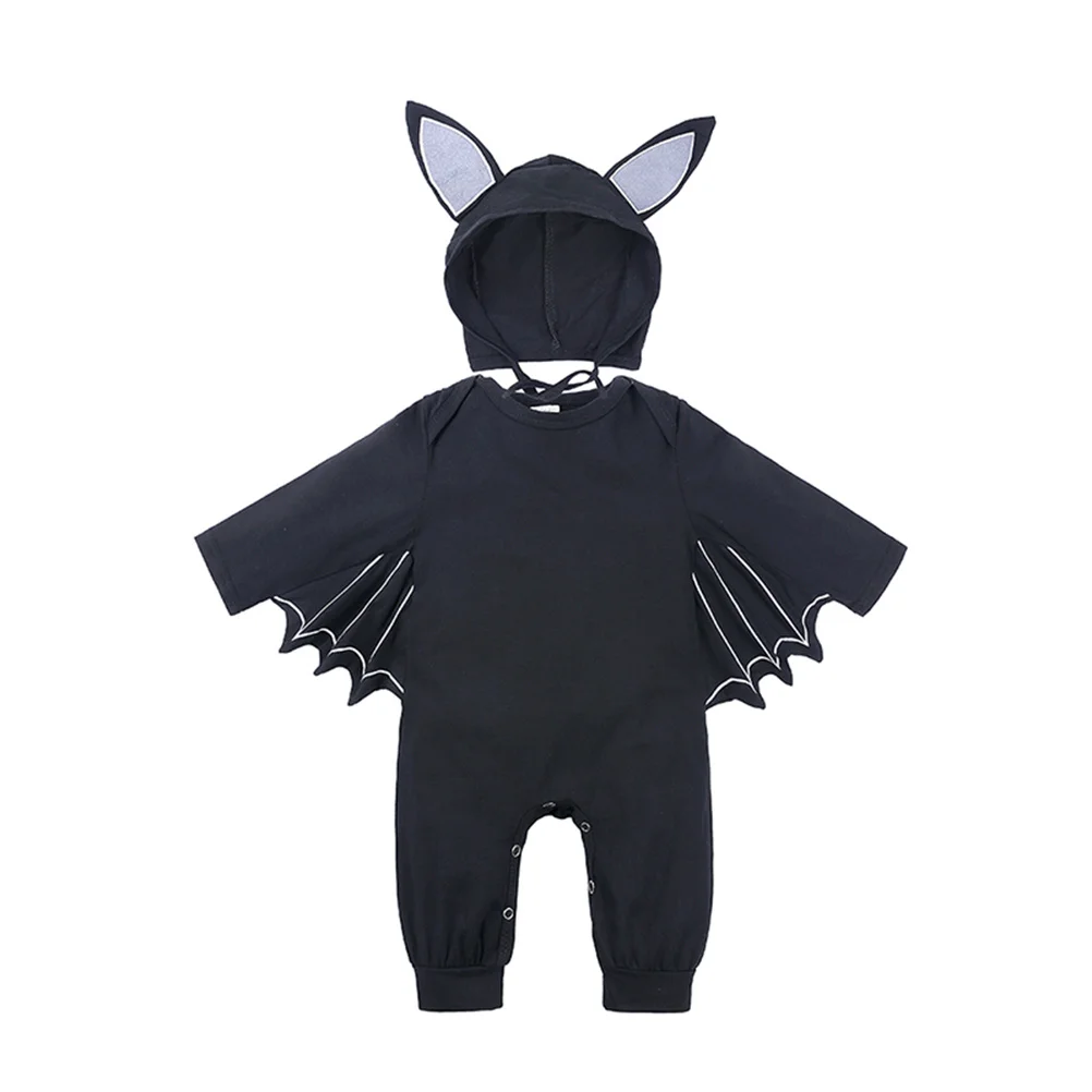 

Bat Design Baby Jumpsuit Long Sleeve Hooded Romper For Newborn Toddler Black Size 80 Cotton Soft Breathable Outfit For