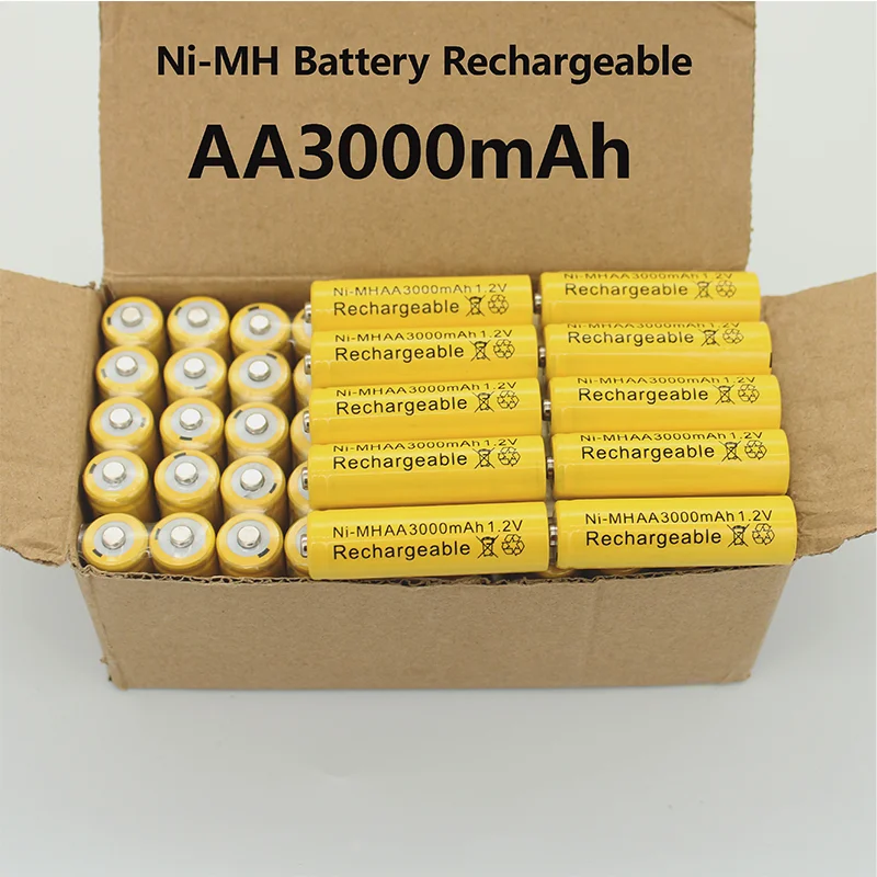 1.2V NiMH Rechargeable Battery AA 3000mAh, Yellow, Solar Garden Light, LED Torch, Lantern, Toy Remote Control