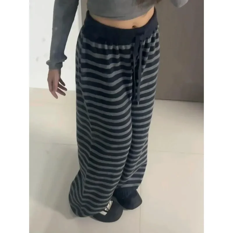 

Contrast Color Stripe Wide Leg Trousers Vintage Grunge Loose Knitted Casual Pant Y2k Aesthetic Women Straight Pants