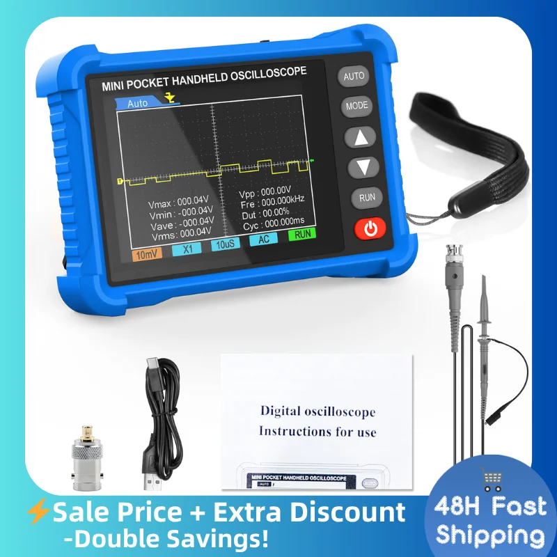 

HP-500K Handheld Oscilloscope - 2.8" TFT, 500 kHz Bandwidth, 2.5 MS/s Sampling Rate, Auto/Normal/Single Trigger