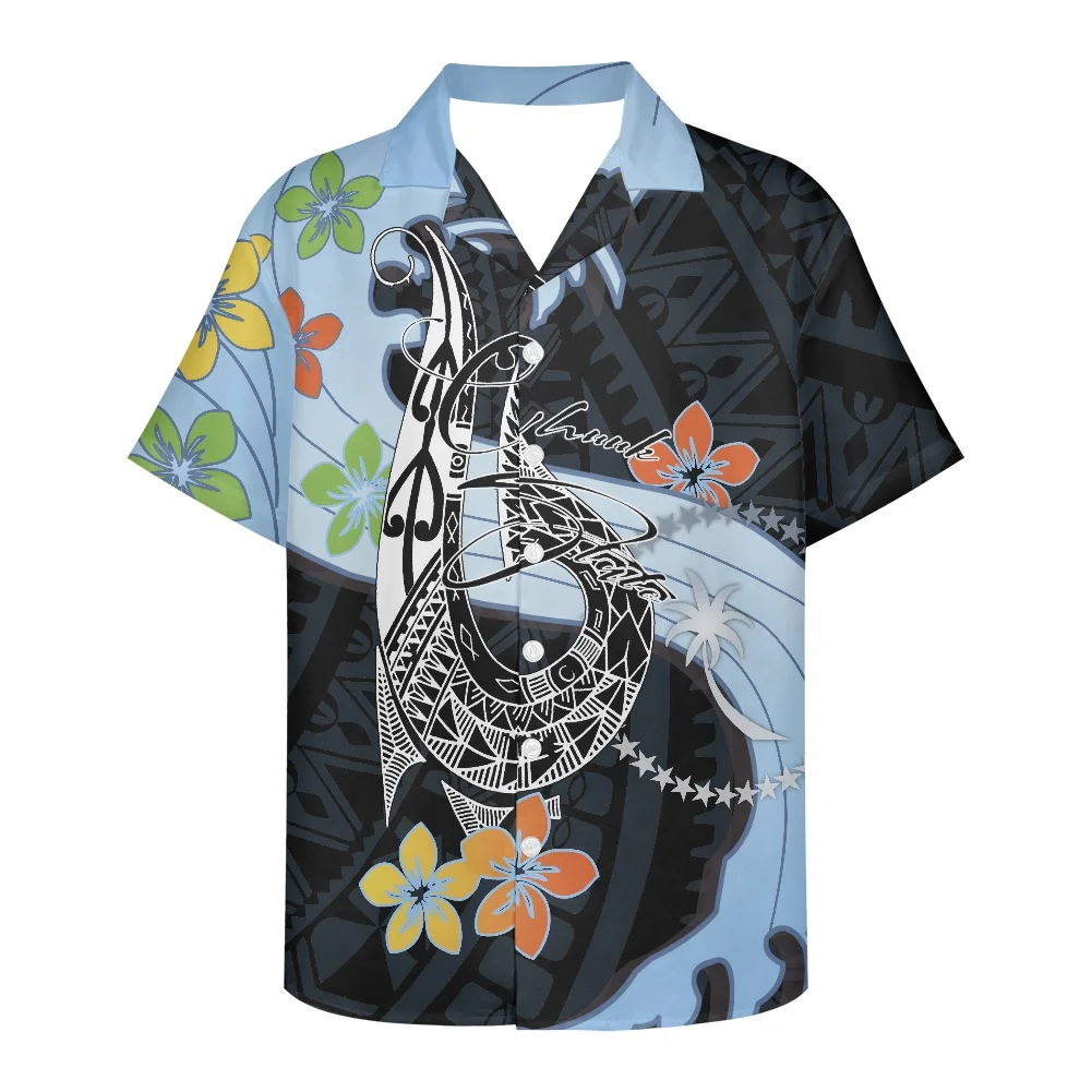 

2022 Men's Clothing Big Size V Neck Shirts Polynesian Tradition Tribal Tattoo Frangipani Printing Shirts Short Sleeve Party Tops