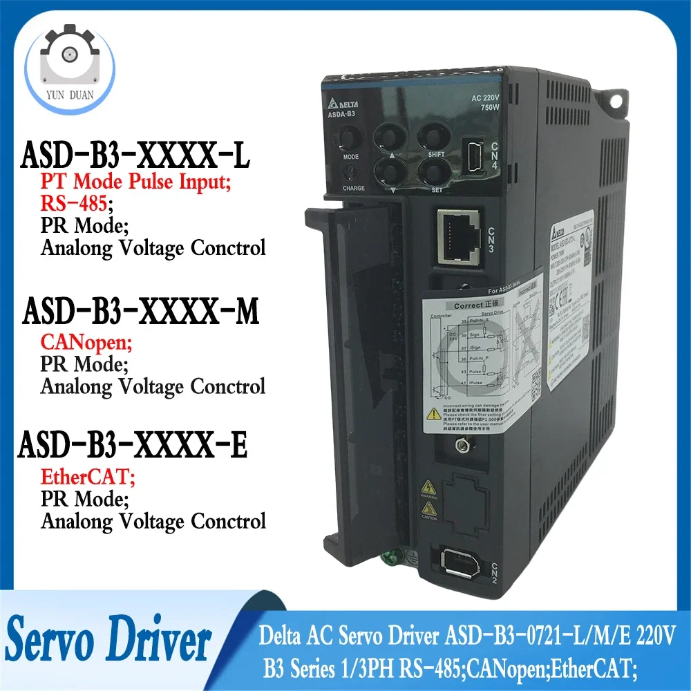 

Delta 100W/200W/400W/750W/1KW/1.5KW/2KW/3KW AC Servo Driver B3 Series ASD-B3-0721-L/M/E 220V 1/3PH RS-485;CANopen;EtherCAT;