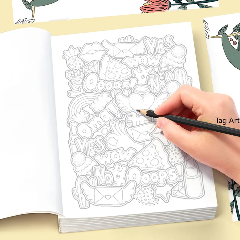 A Hand Drawn Graffiti Book for Adults To Focus on Calming Down Anxiety, Featuring Themes Like Cats/monsters/food/flowers/animals