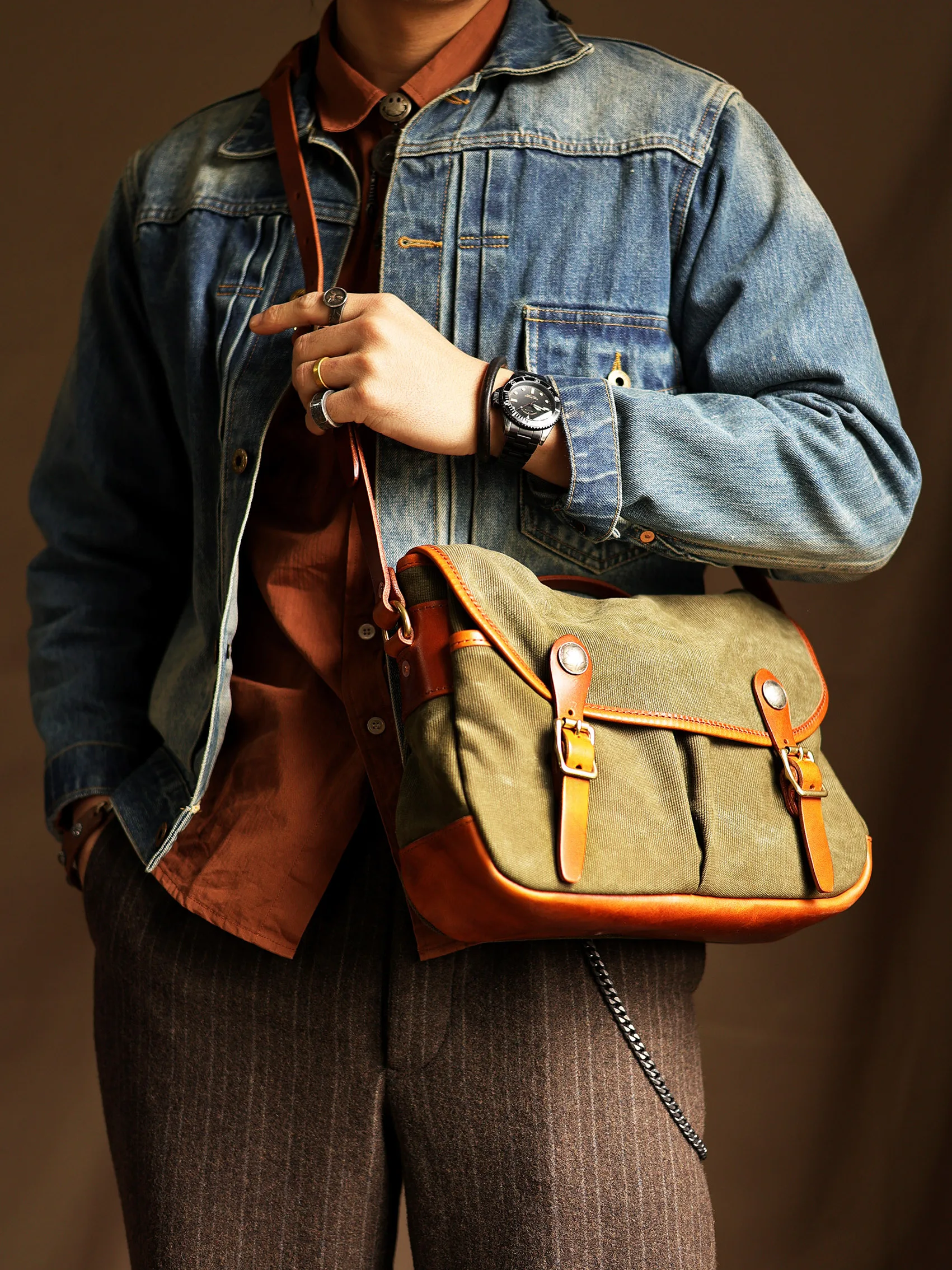 

Американская ретро жесткая сумка через плечо, винтажная сумка из воловьей кожи с верхним слоем, велосипедная парусиновая сумка на одно плечо, повседневная сумка для отдыха...