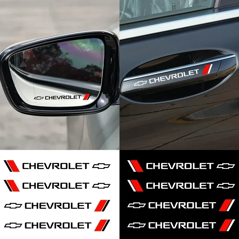 

4 шт., наклейки на дверные ручки с логотипом автомобиля для Chevrolet Cruze TRAX Aveo Lova Sail EPICA Captiva Malibu Volt Camaro Cobalt