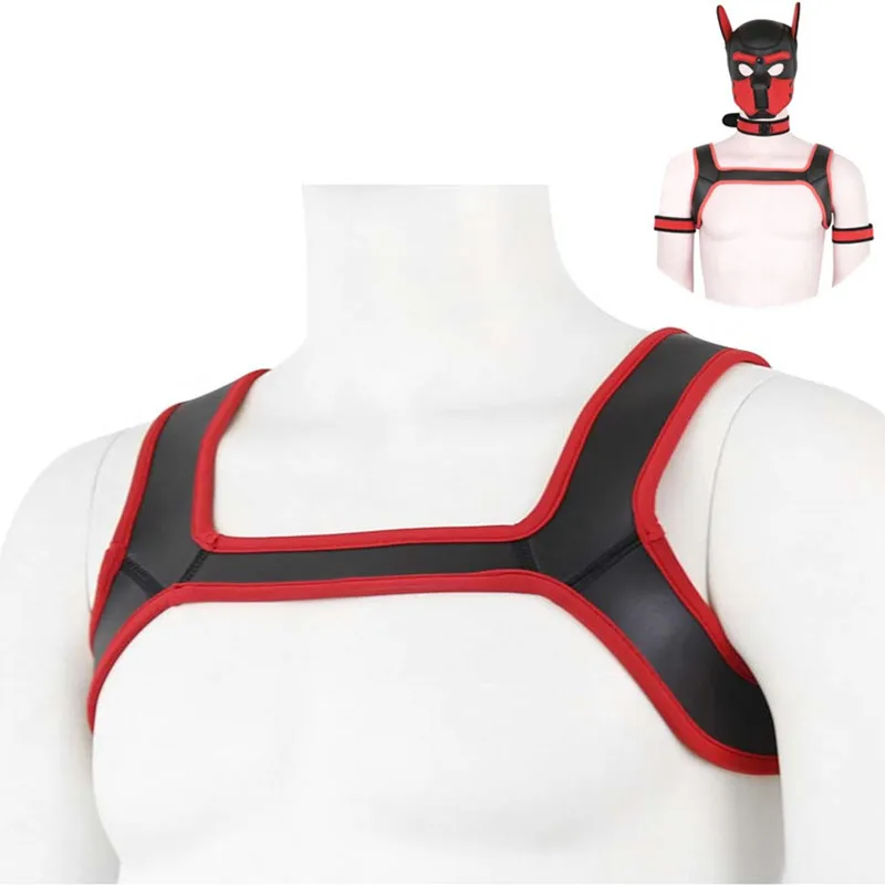 Neoprene Fetish Harness Men BDSM Gay Chest Harness Belts Punk Rave Body Bondage Clothing Sexy Male Crop Tops for Puppy Play