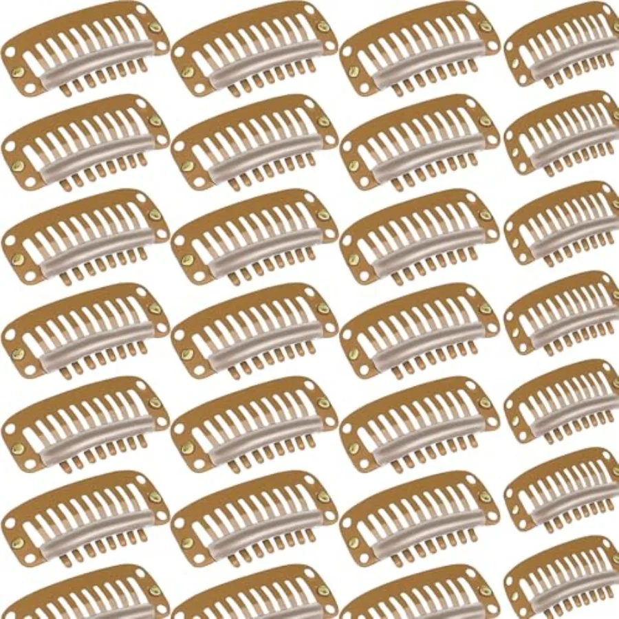 Hair extension clips for DIY wigs: 30 pcs, 32 mm, 9-teeth snap clips, metal comb base, black, secure grip and easy installation