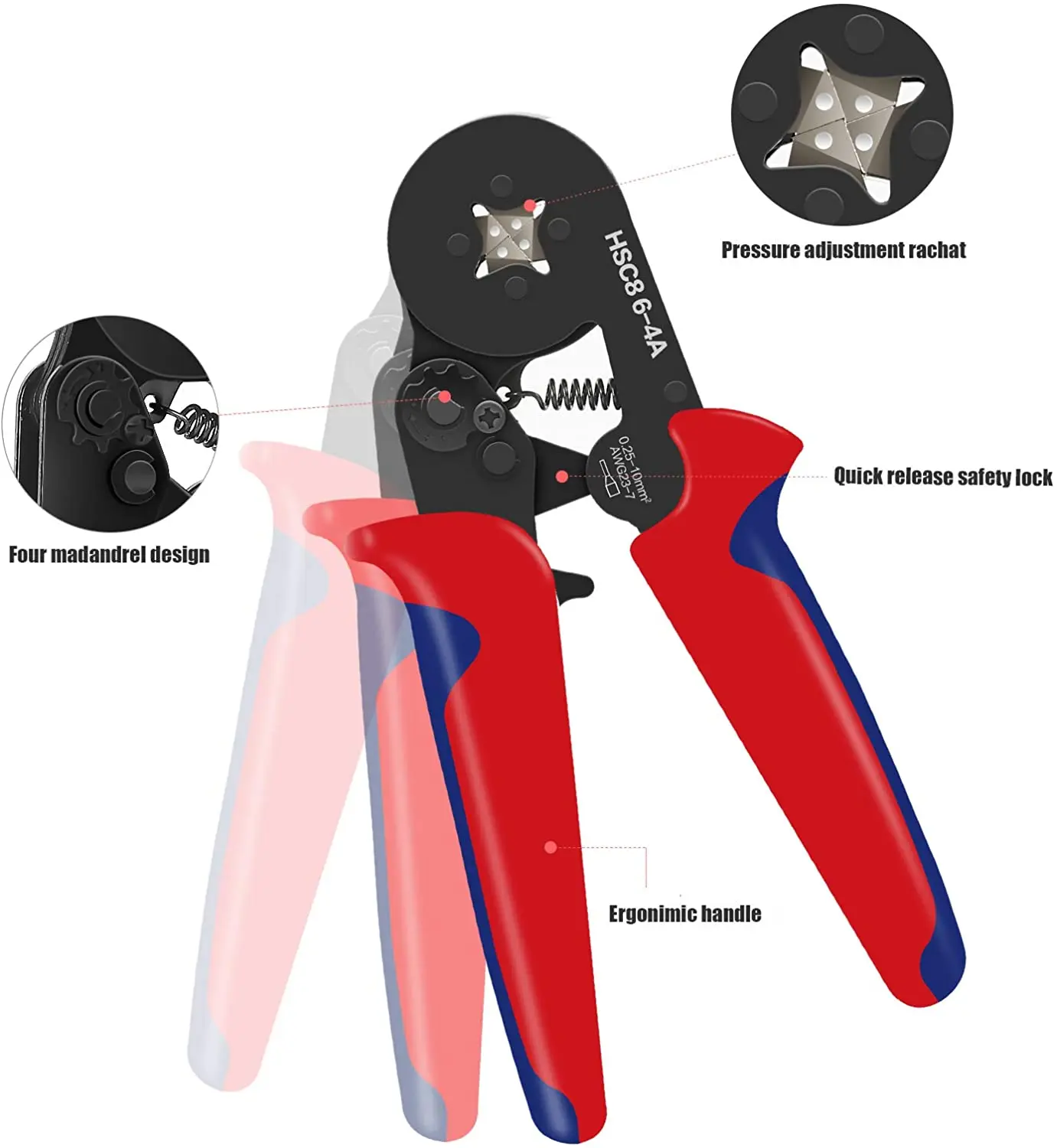 Tube Terminal Crimping Tools Ferrule Crimping Pliers HSC8 6-4 0.25-10mm² 23-7AWG 6-6 0.25-6mm² Electrician Clamp Sets Wire Tip