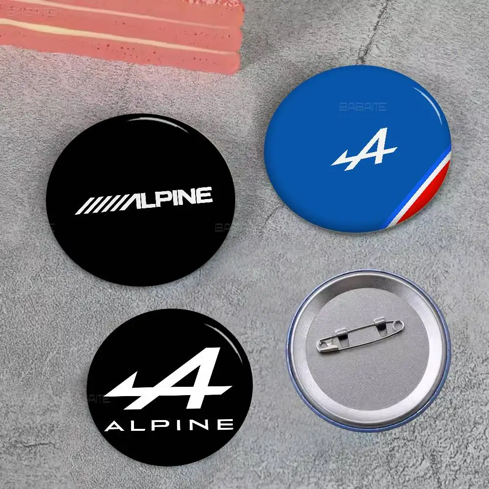 A-Alpine Racing-Sports Creative Pins Funny Faces Round Snap-in Brooch Badge Backpack Hat Accessories Jewelry Gifts