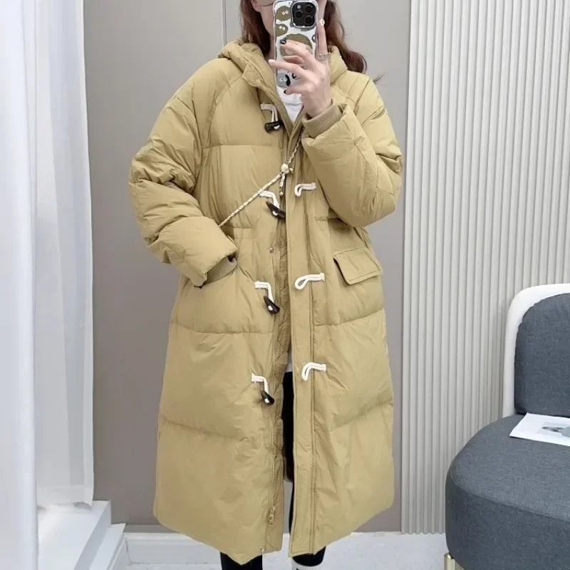 2024 neue Frauen Daunen jacke Wintermantel weibliche mittellange Version Parkas lose dicke warme Outwear Mode Nische Kapuzen mantel