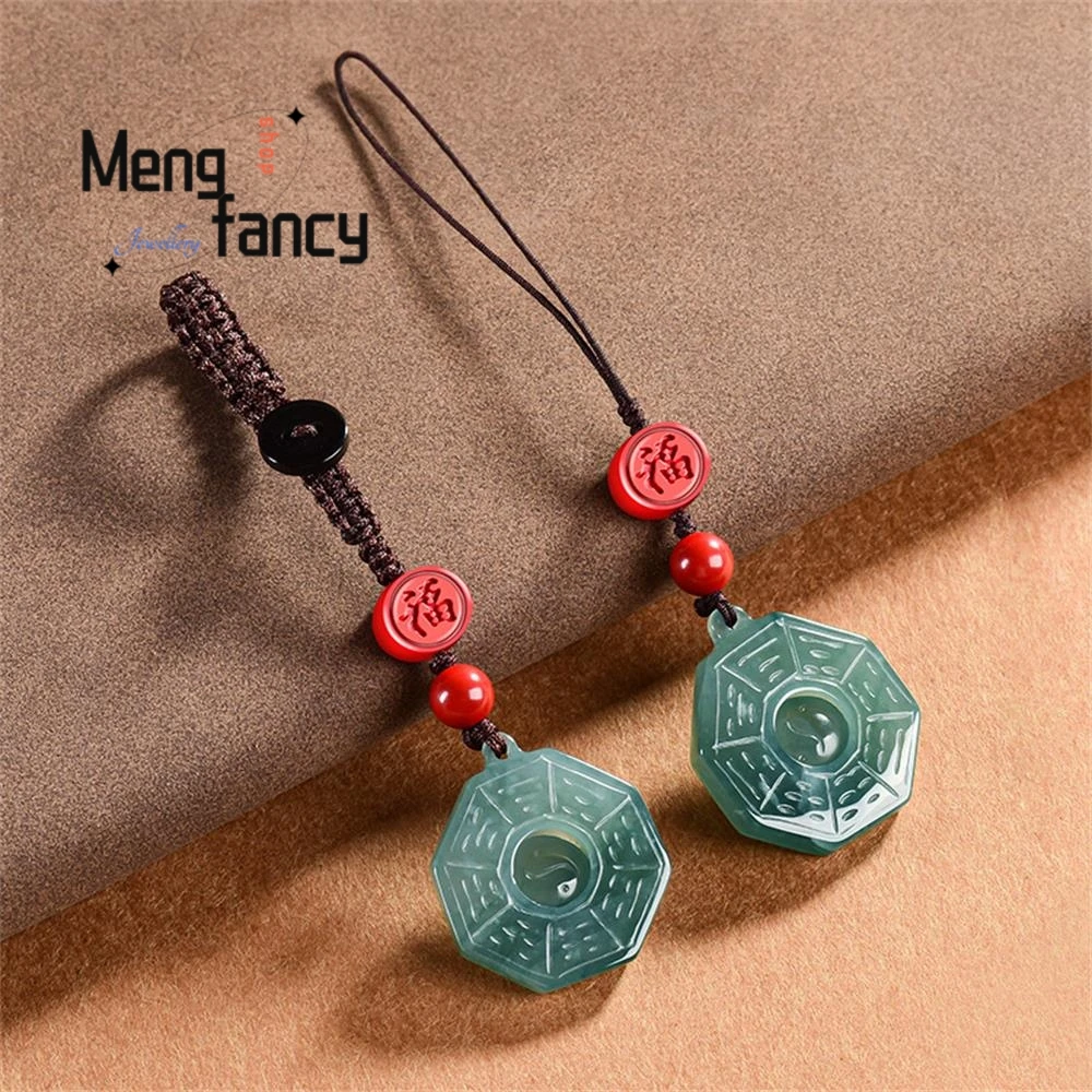 

Natural A-grade Jadeite Blue Water Tai Chi Bagua Mobile Phone Pendant Chinese-style Jade Keychain Couple Popular Fashion Jewelry