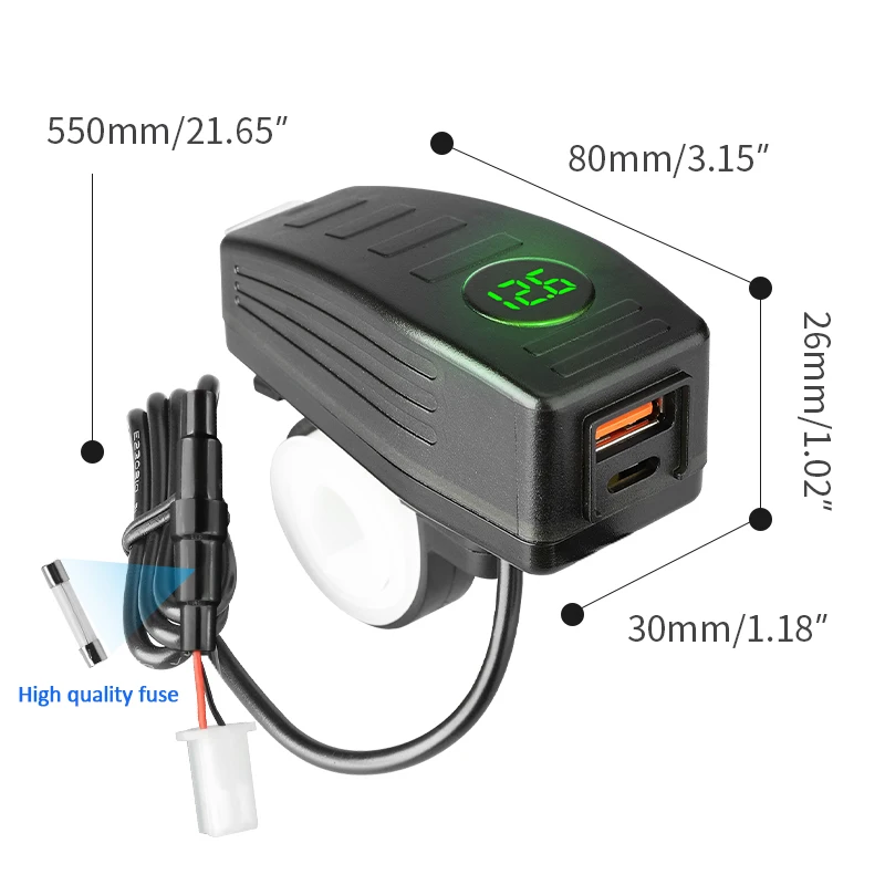 Cargador Usb tipo C de carga rápida para motocicleta, adaptador de corriente de 36W, voltímetro de 12V, interruptor de enchufe de salida, teléfono