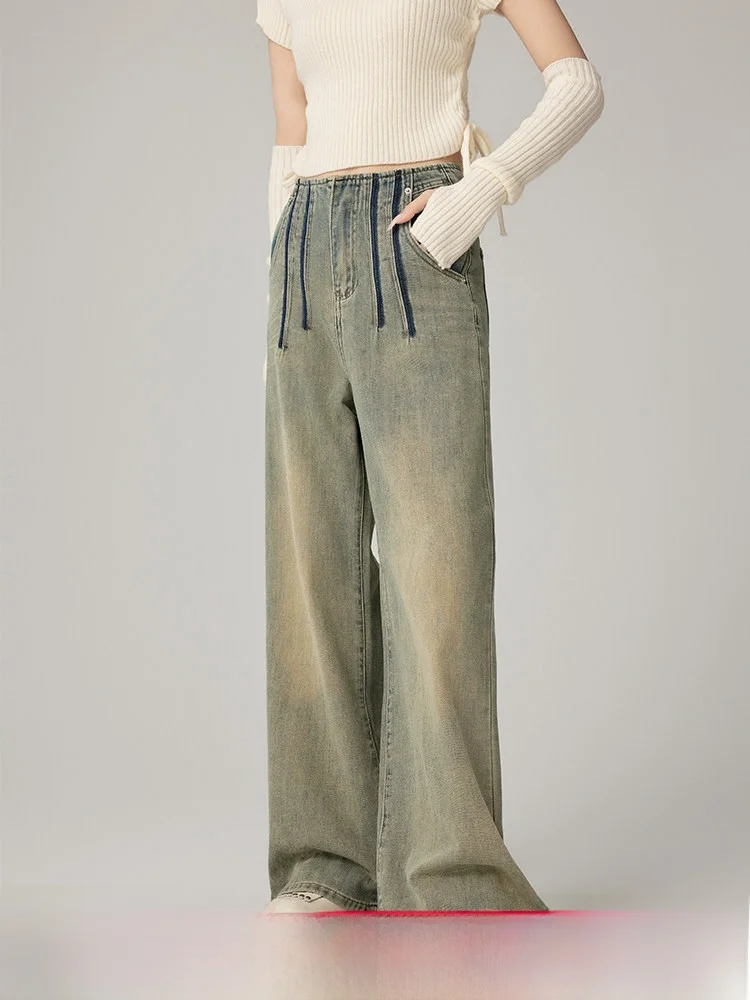 

Модные широкие джинсы CHILL ZOEY, дизайн весна 2024, новинка, женские премиум-джинсы, темно-синие длинные брюки