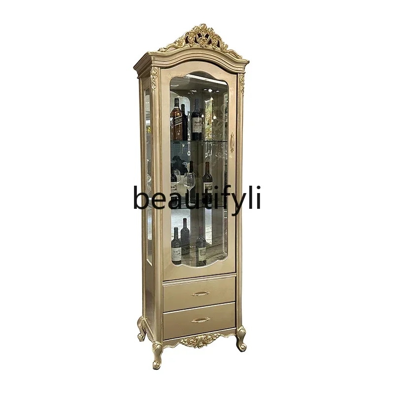 D178  French solid wood single-door wine cabinet luxury carved living room glass display locker home