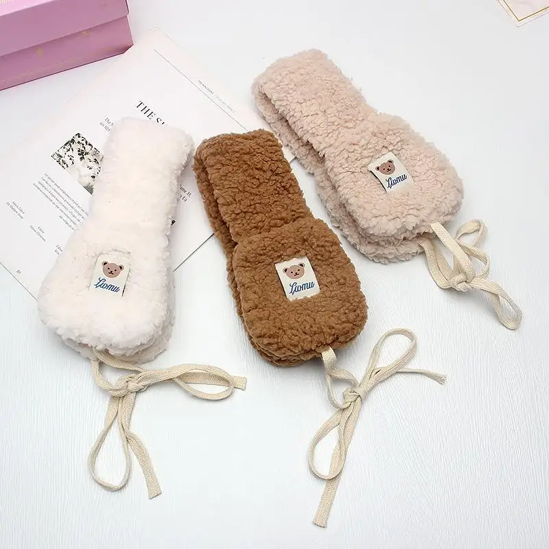 Orejeras de felpa de oso bonito, moda coreana, cubierta para las orejas con cordones, calentador de orejas cálido para invierno, orejeras de felpa ajustables para adultos y niños, bolsa para las orejas