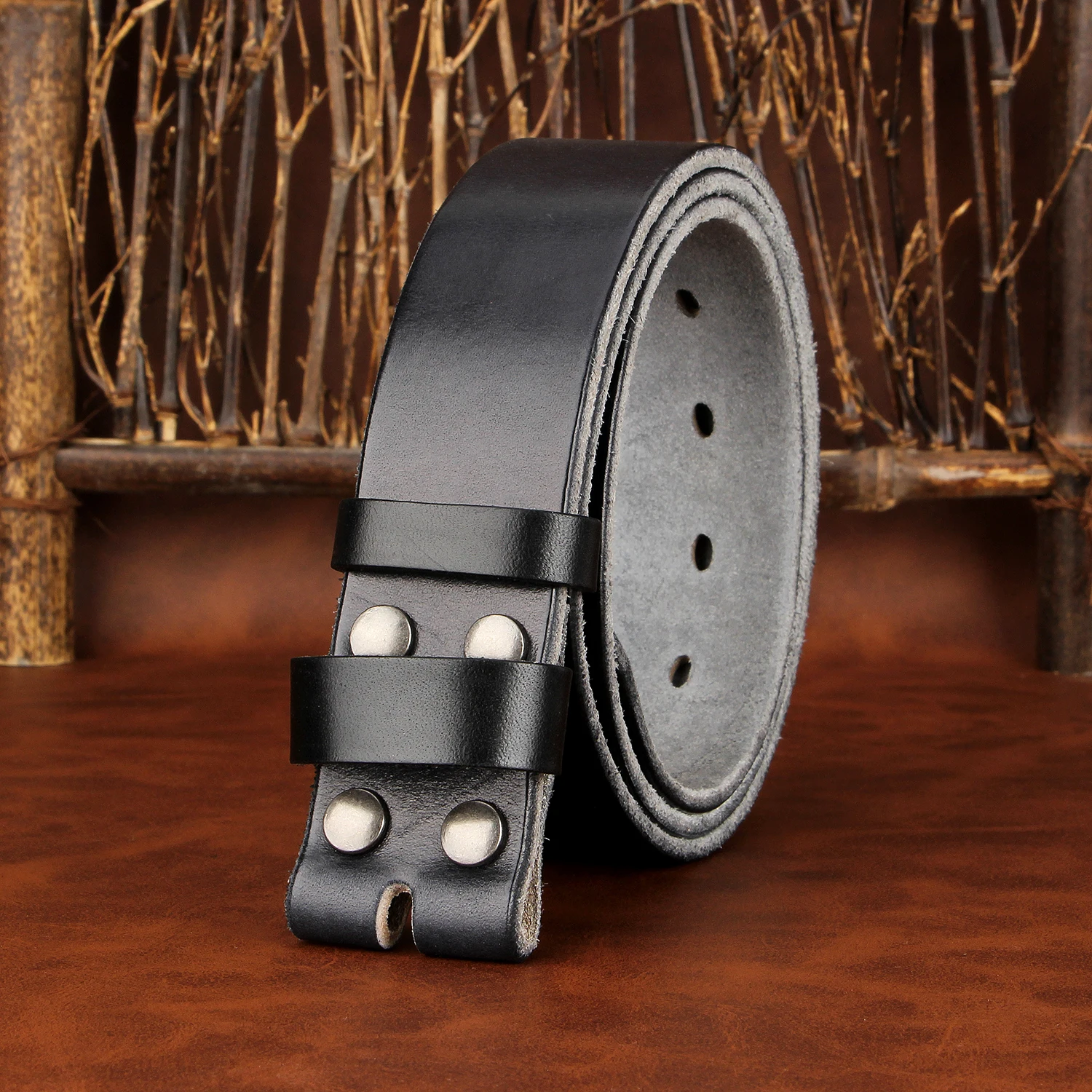 Sogefimen Herren-Gürtel ohne Schnalle, Gürtel aus Vollnarbenleder für Herren, Rindsleder, Jeans, Braun, Schwarz, 38 mm breit, 30''-42'' Taillenweite – Detail 3