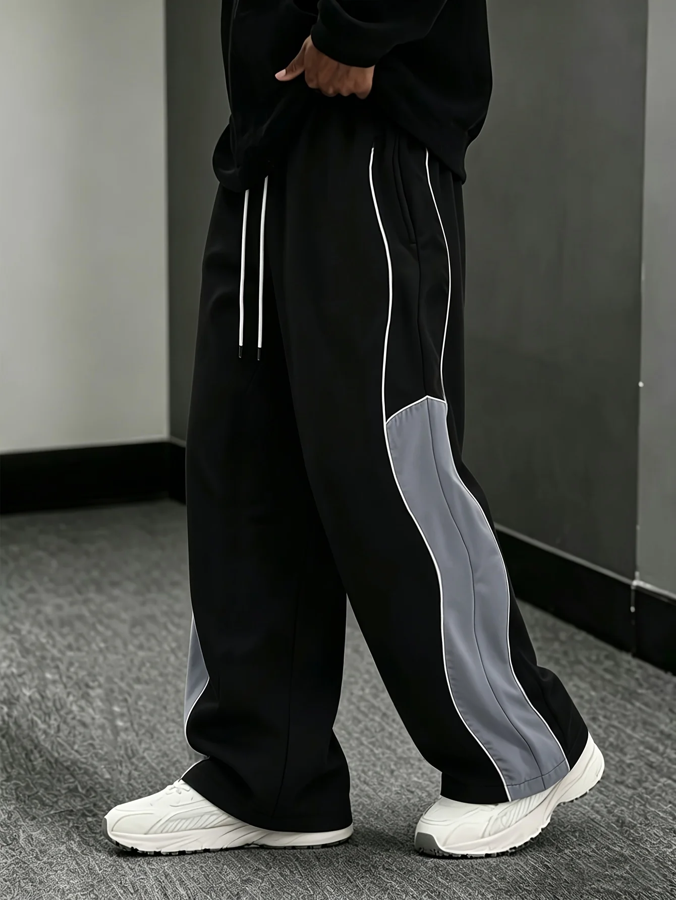Men Women Unisex Quick Dry Color Block Spliced Long Pants Loose Straight‑Leg Trousers Outdoor Hip‑hop Streetwear Sweatpants