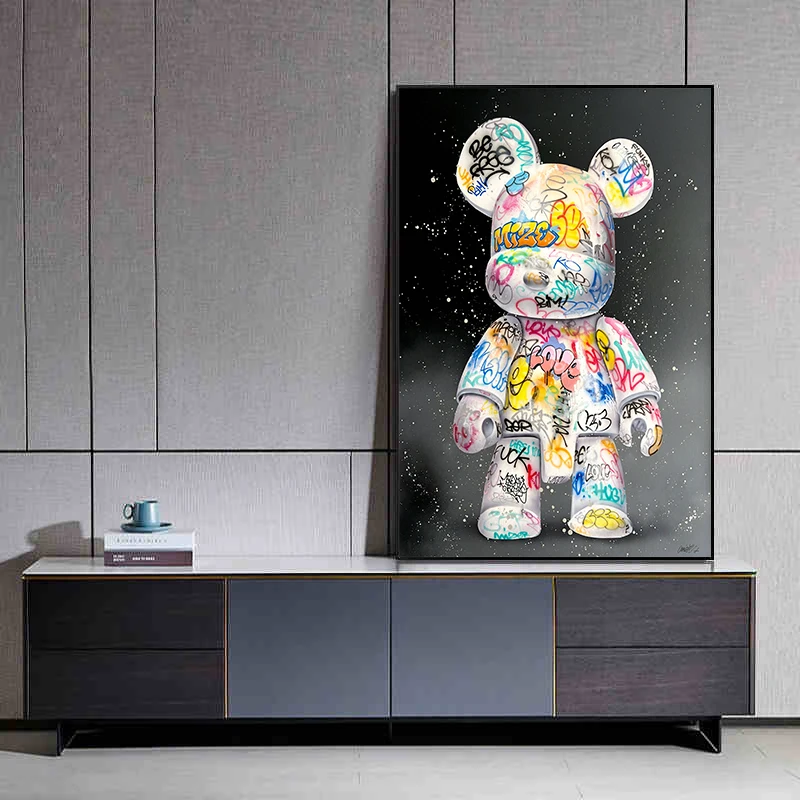 Fashion Graffiti Bear Poster Canvas Painting Cartoon Doll Character Wall Art Picture For Modern Living Room Home Decor Cuadros