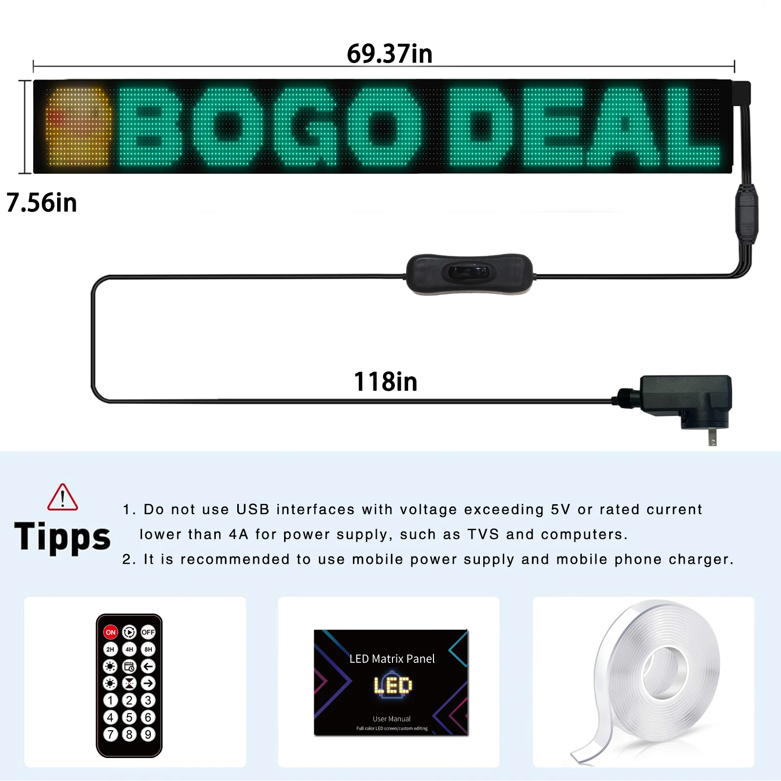 Large Size LED Matrix Pixel Panel USB 5V Flexible RGB Pattern Graffiti Scrolling Text Animation Display Car Shop Bluetooth APP