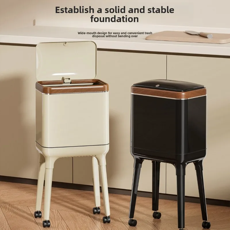 Ergonomic Trash Can Wheeled Portable Large Capacity Stylish Kitchen Living Room Lid Kitchen Trash Bin Kitchen Trash Can