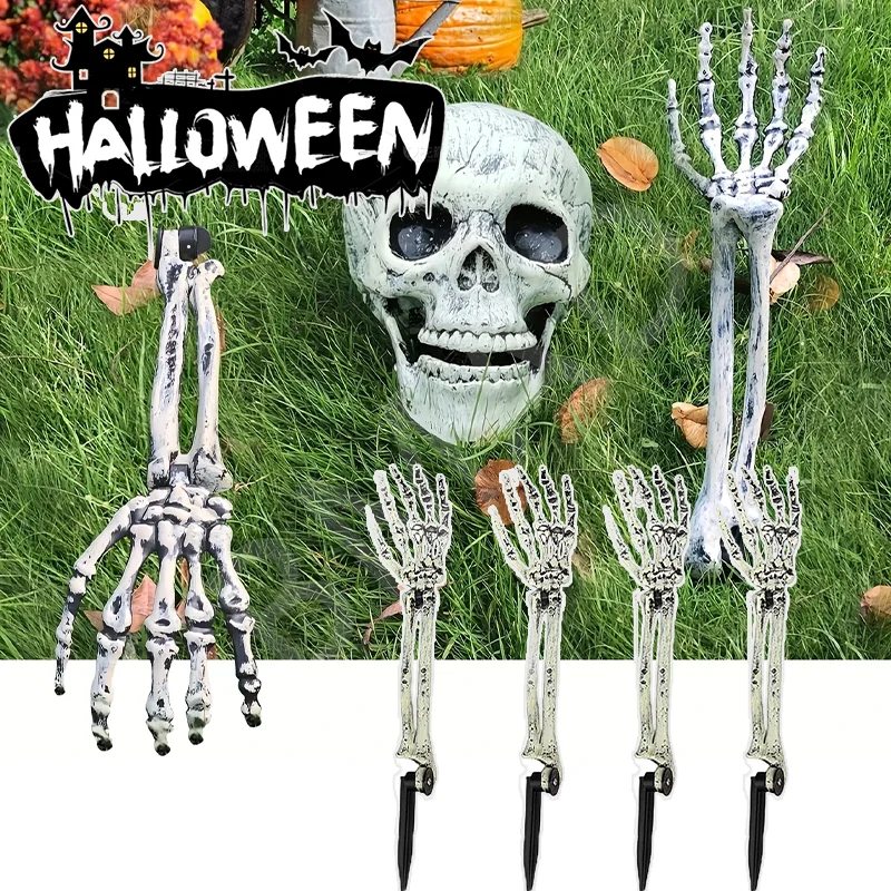 

Halloween Scary Props Realistic Skeleton Head Human Hands Arms for Home Garden Haunted House Party Decor