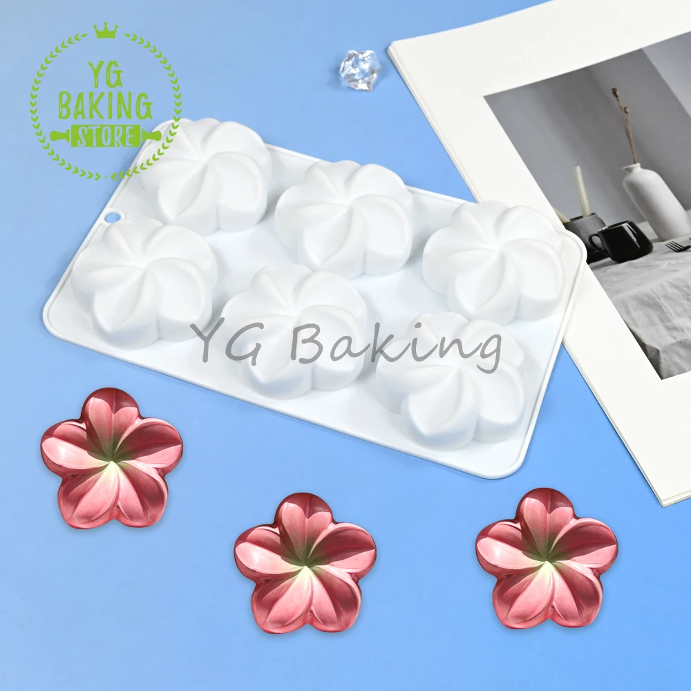 Dorica 6 Hole Plumeria Design Pudding Silicone Mousse Mould 3D  Flower Chocolate Mold DIY Dessert Cake Decorating Tools Bakeware