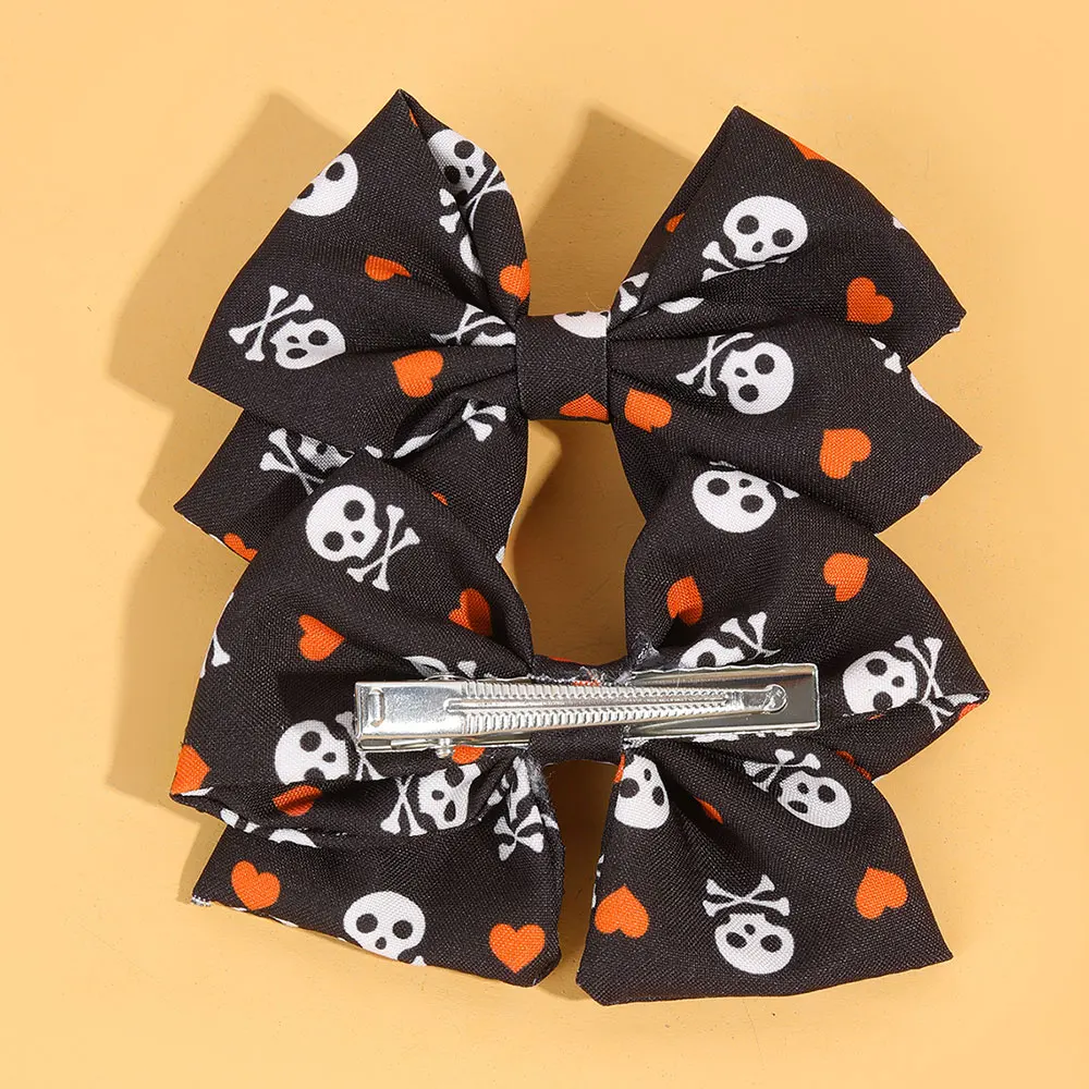 2PCS Halloween Bows Hairpin Cute Ribbon Skull Print Hair Clips For Girls Halloween Party Hair Accessories Kids Barrettes