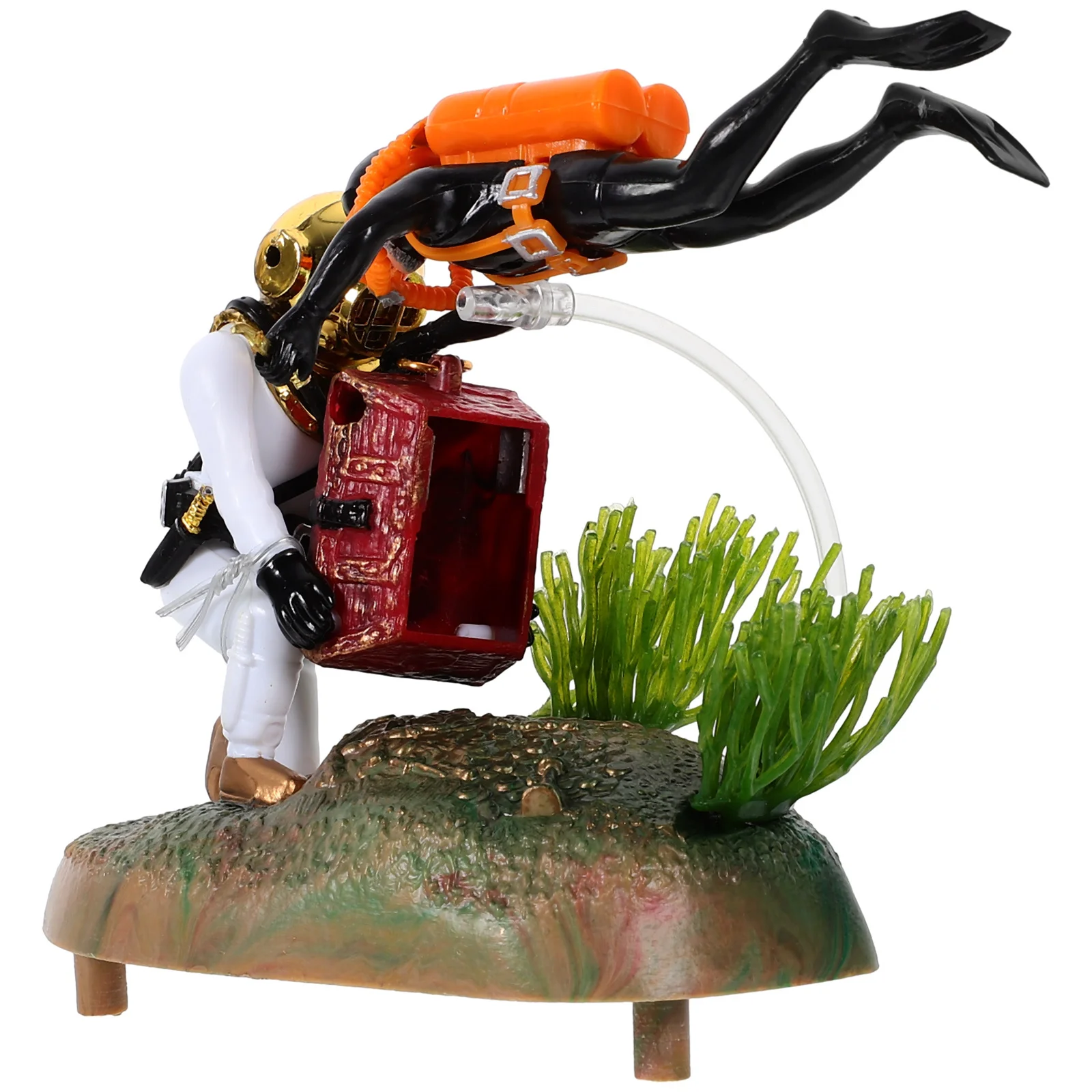 

1pcs Unique Diver With Treasure Chest Fish Tank Ornament High-Grade Plastic Aquarium Decor For Desktop Landscape Aerating