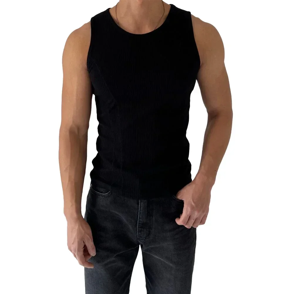 Top Men Vest Ribbed Sleeveless Stripe Tank Top Top Vertical Vest Fitness Regular Slim Fit Solid Sports Activewear