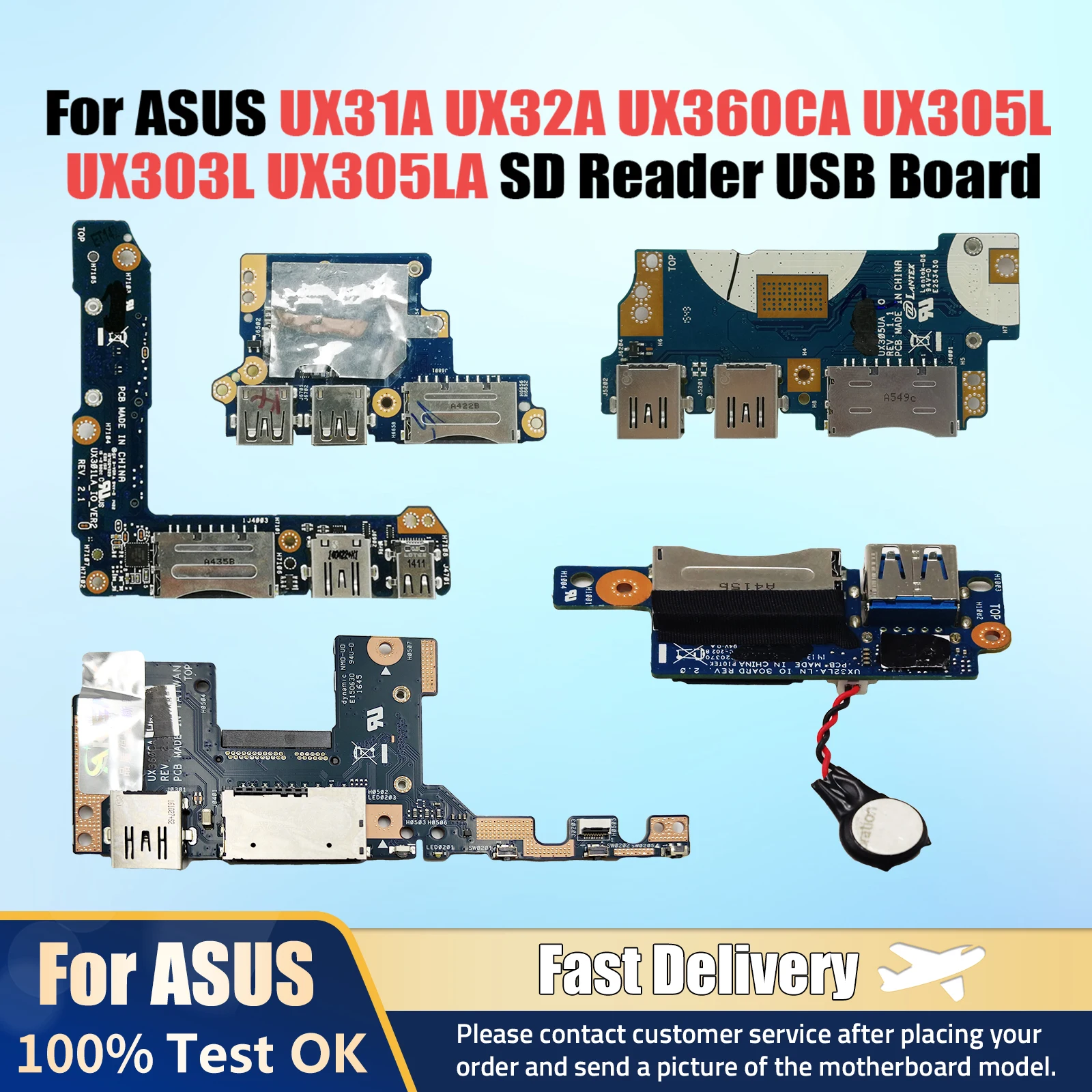 

For Asus UX31A UX32A UX360CA UX305L UX303L UX305LA UX305U UX305UA UX303UB UX301L UX301LA SD Reader USB Board 100% Tested Fast Sh