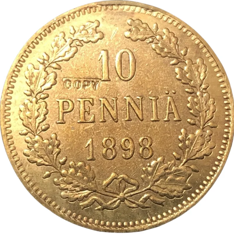 1898 Finland 10 Pennia-Nikolai II Copy Copper Coin