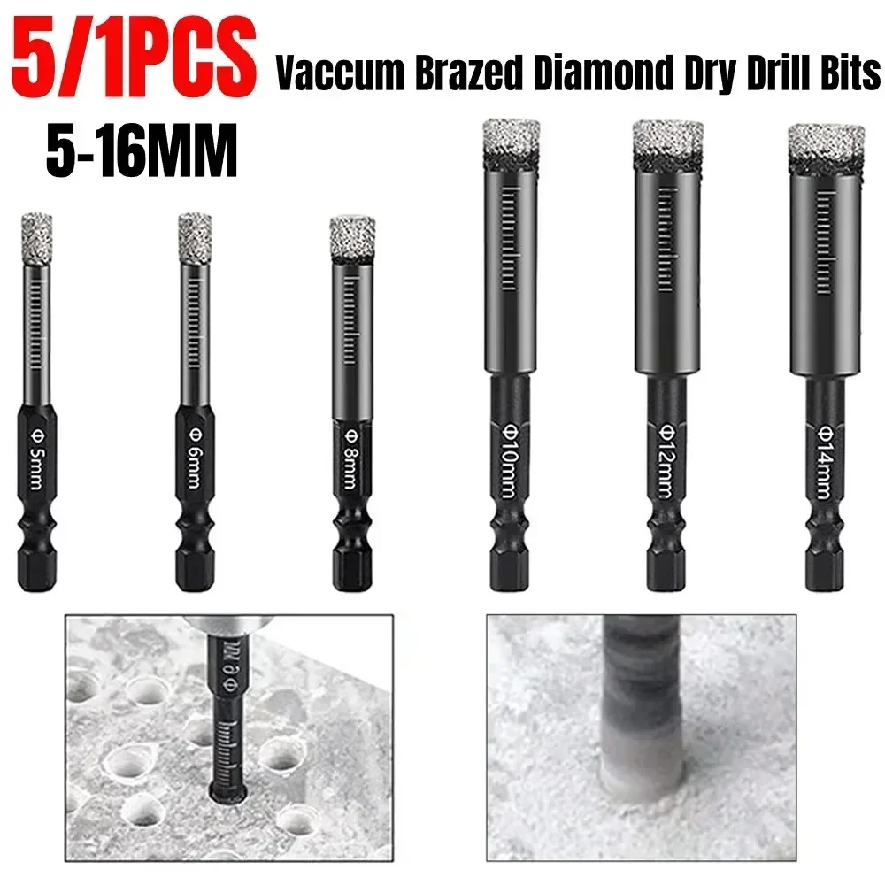 Hexagonal Shank Brazed Dry Ceramic Tile Diamond Drill Bit 5-16mm Hole Saw Marble Ceramic Granite Porcelain Cup Saw Hole Opener