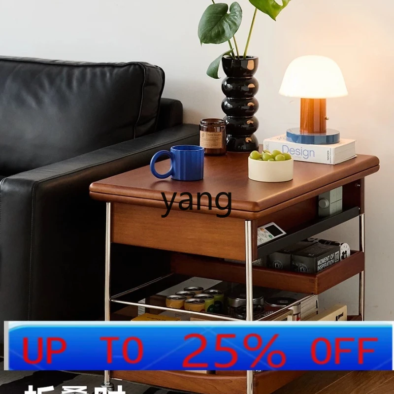 

LH household small apartment solid wood medium and ancient style trolley foldable tea table movable side table