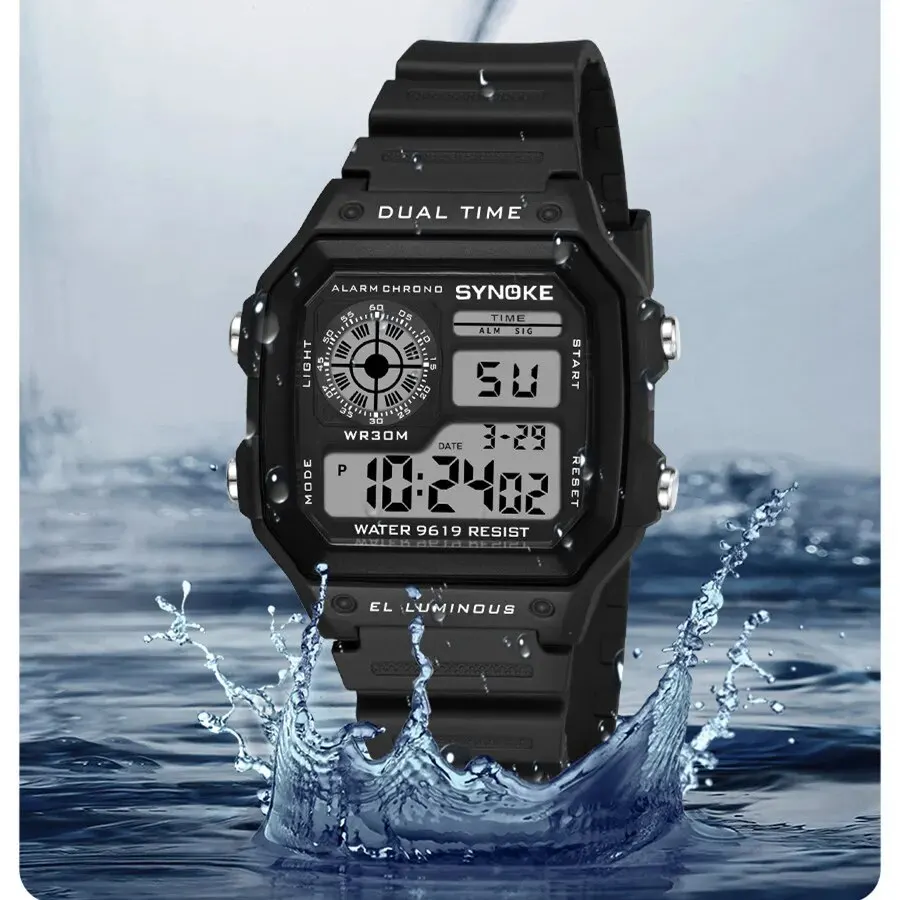 SYNOKE Digital Watches Men Sports Luminous Multifunction Waterproof Chrono Wristwatch Outdoor and Running Student Seven Light