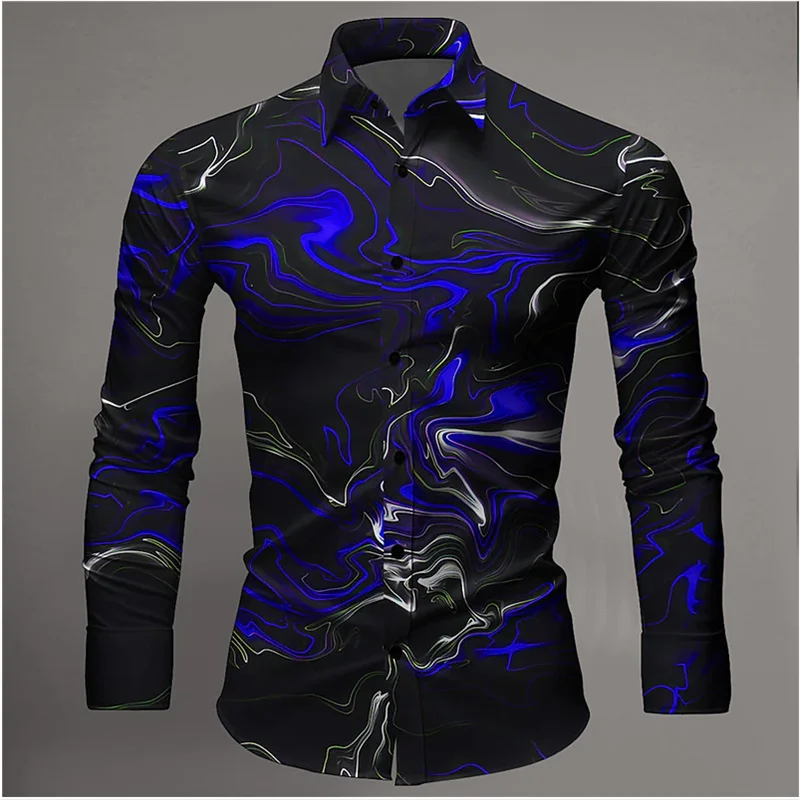 New Fashion Comfortable Long Sleeve Shirt Lightning Formal Men\'s Street Style Casual Original Fashion 3D Pattern Harajuku Shirt