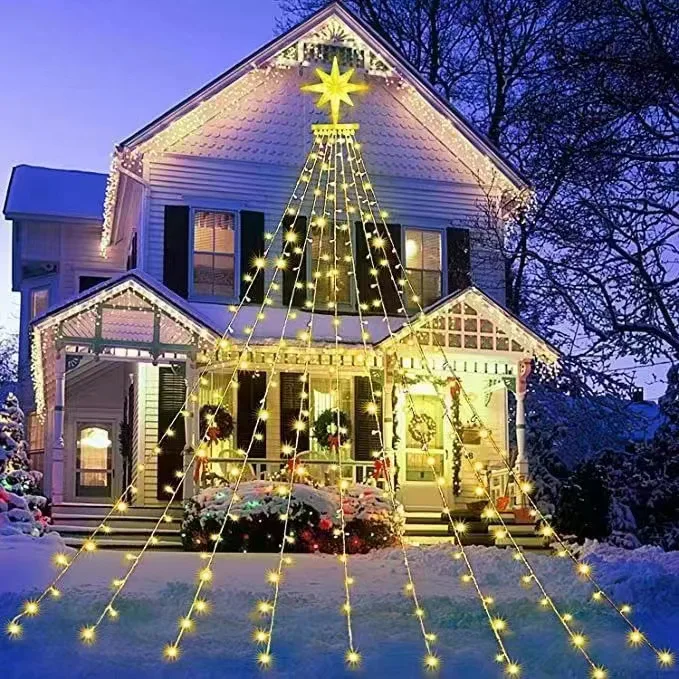 Outdoor String Lights, 350 LED Star Lights with Timer, 8 Mode,, 9x12FT Topper Lights for Holiday Decoration, Christmas,  Yard