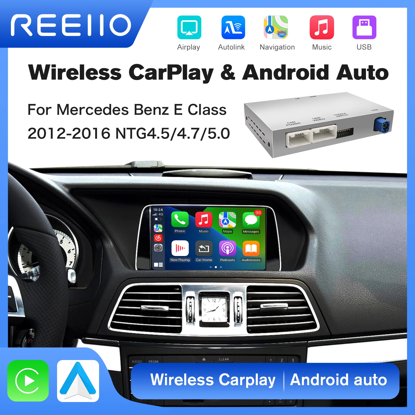 Drahtloses CarPlay Android Auto für Mercedes Benz E-Klasse W212 E Coupe C207 2012–2016, mit Mirror Link AirPlay Car Play