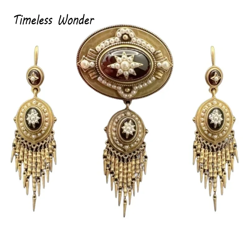 

Timeless Wonder Retro Enamel Geo Stone Wings Brooch Pins for Women Designer Jewelry for Gown Runway Rare Luxury Gift Set 5381