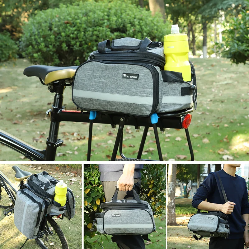 WEST BIKING 3 In 1 Bicycle Trunk Bag Mountain Bike Bag Cycling Double Side Rear Rack Seat Luggage Carrier Panniers Shoulder Bag