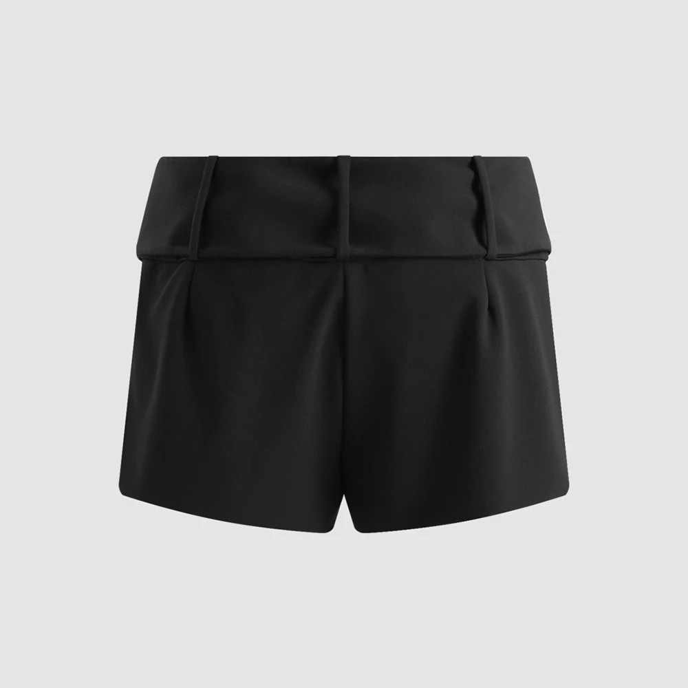 Ladies Vintage O Ring Buckle Belted Short Trousers High Rise Slim Dress Shorts Business Party Daily Wear Fashion Summer Outfit