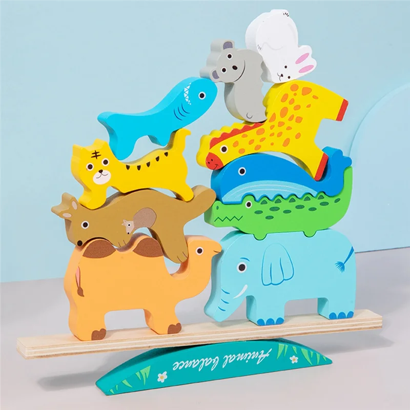 A19Q-Boys Girls Wooden Animal Blocks Stacking Toy Kids Birthday For Boy Girl Age 2-6 Educational Toys Fine Motor Balance Game